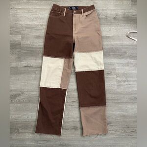 Hollister Brown High-Rise Pants patch brown boho relaxed pants Sz 27
